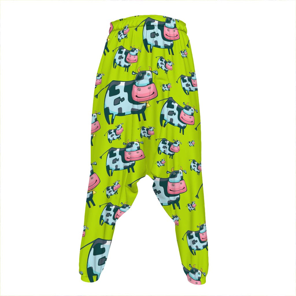 Cartoon Smiley Cow Pattern Print Hammer Pants