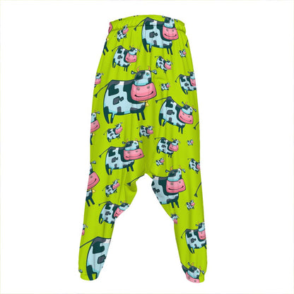 Cartoon Smiley Cow Pattern Print Hammer Pants