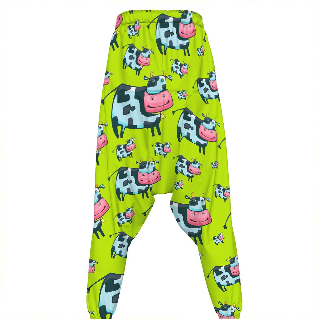 Cartoon Smiley Cow Pattern Print Hammer Pants