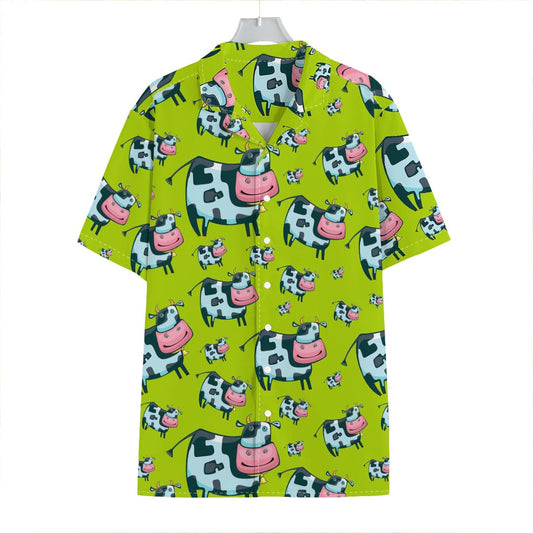 Cartoon Smiley Cow Pattern Print Hawaiian Shirt