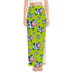 Cartoon Smiley Cow Pattern Print High Slit Maxi Skirt