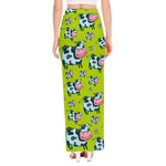 Cartoon Smiley Cow Pattern Print High Slit Maxi Skirt