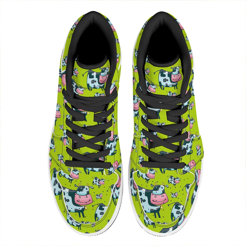 Cartoon Smiley Cow Pattern Print High Top Leather Sneakers