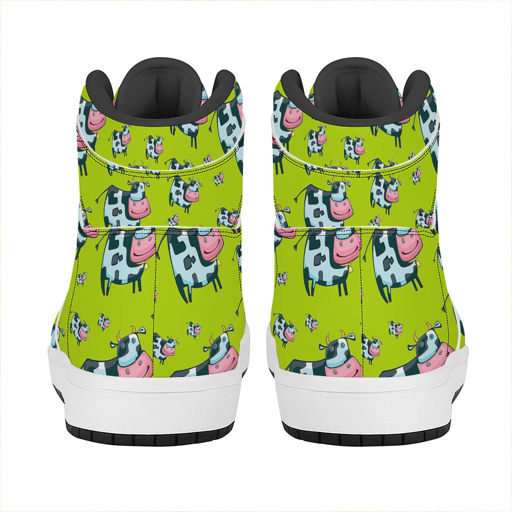 Cartoon Smiley Cow Pattern Print High Top Leather Sneakers