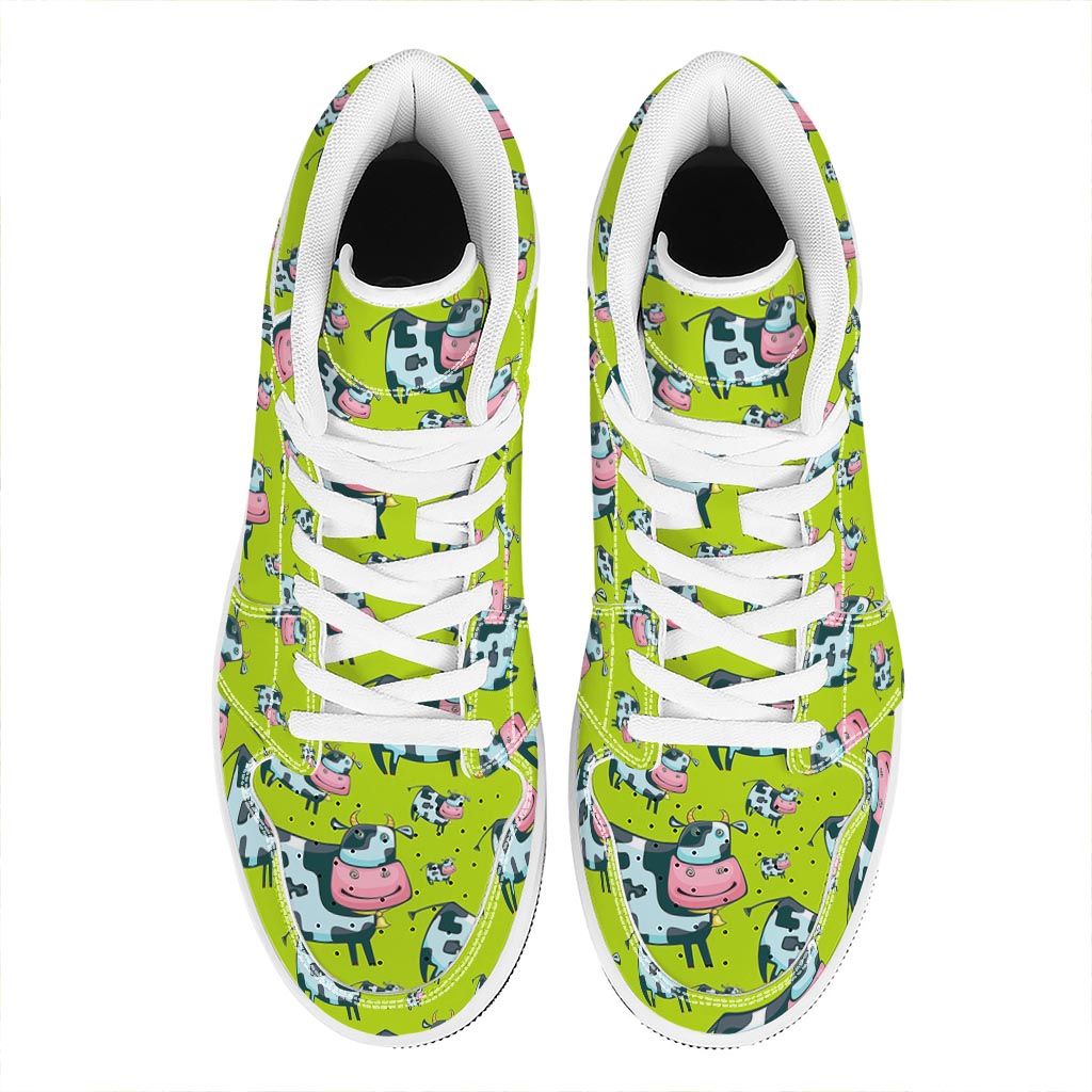 Cartoon Smiley Cow Pattern Print High Top Leather Sneakers