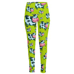 Cartoon Smiley Cow Pattern Print High-Waisted Pocket Leggings