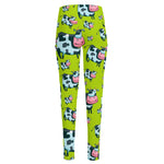 Cartoon Smiley Cow Pattern Print High-Waisted Pocket Leggings