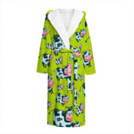 Cartoon Smiley Cow Pattern Print Hooded Bathrobe