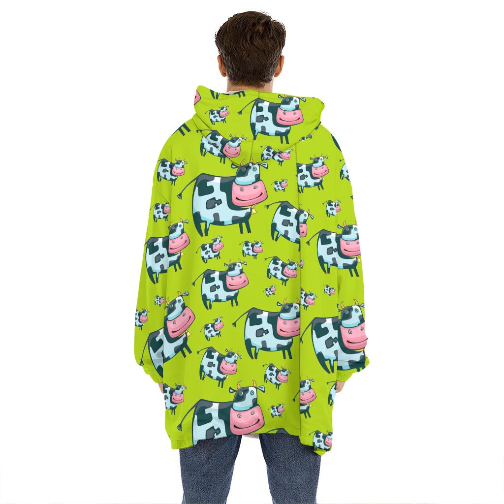 Cartoon Smiley Cow Pattern Print Hoodie Blanket