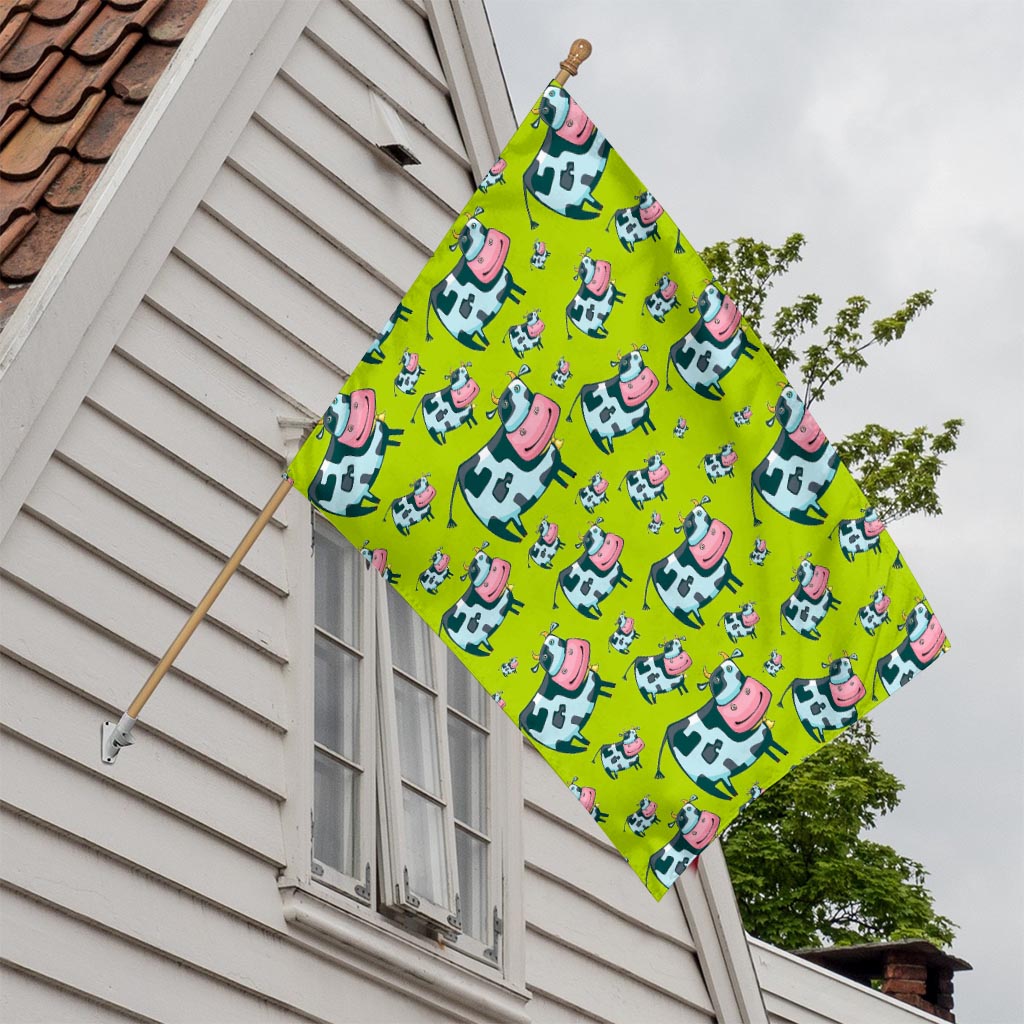 Cartoon Smiley Cow Pattern Print House Flag