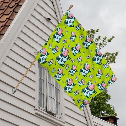 Cartoon Smiley Cow Pattern Print House Flag
