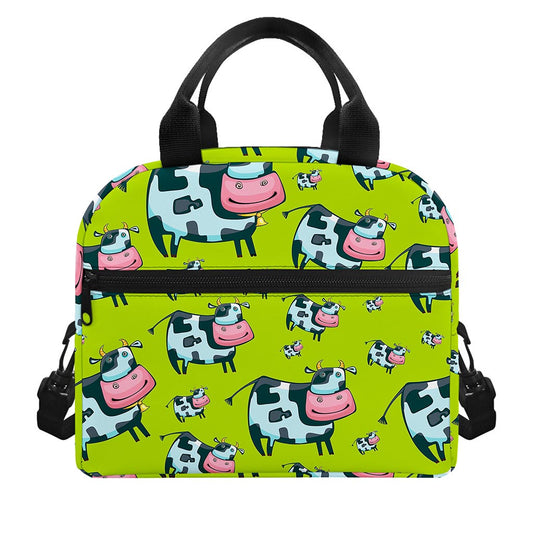 Cartoon Smiley Cow Pattern Print Insulated Lunch Bag