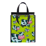 Cartoon Smiley Cow Pattern Print Insulated Lunch Tote