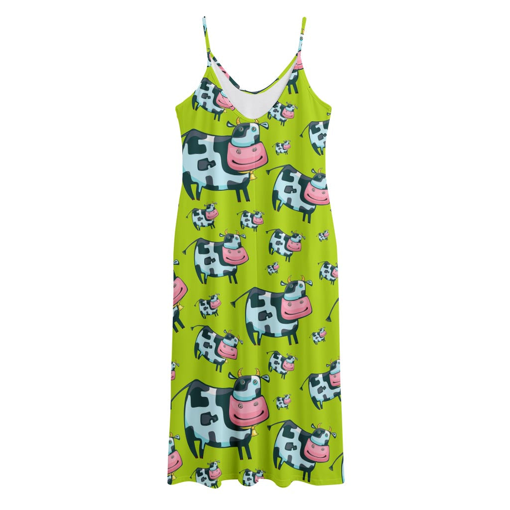 Cartoon Smiley Cow Pattern Print Jersey Midi Cami Dress
