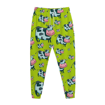 Cartoon Smiley Cow Pattern Print Jogger Pants