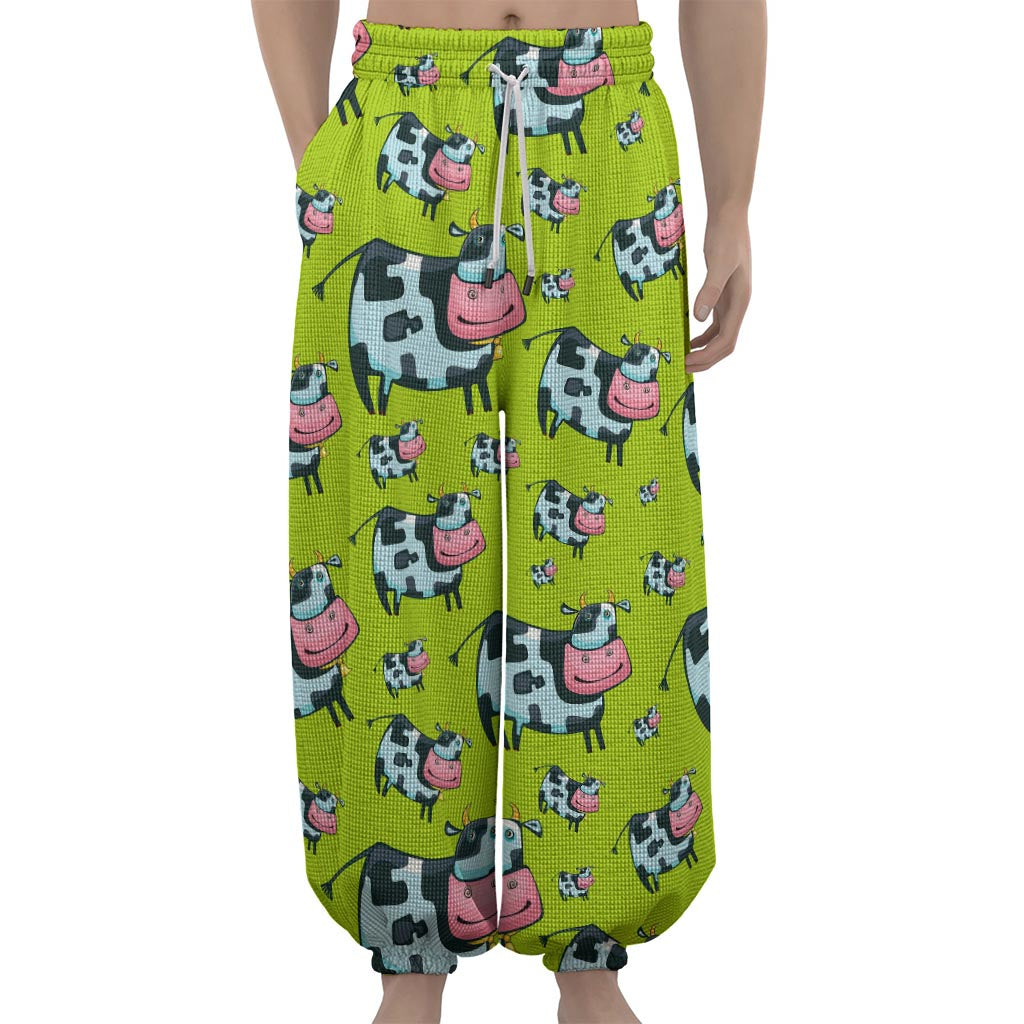 Cartoon Smiley Cow Pattern Print Lantern Pants