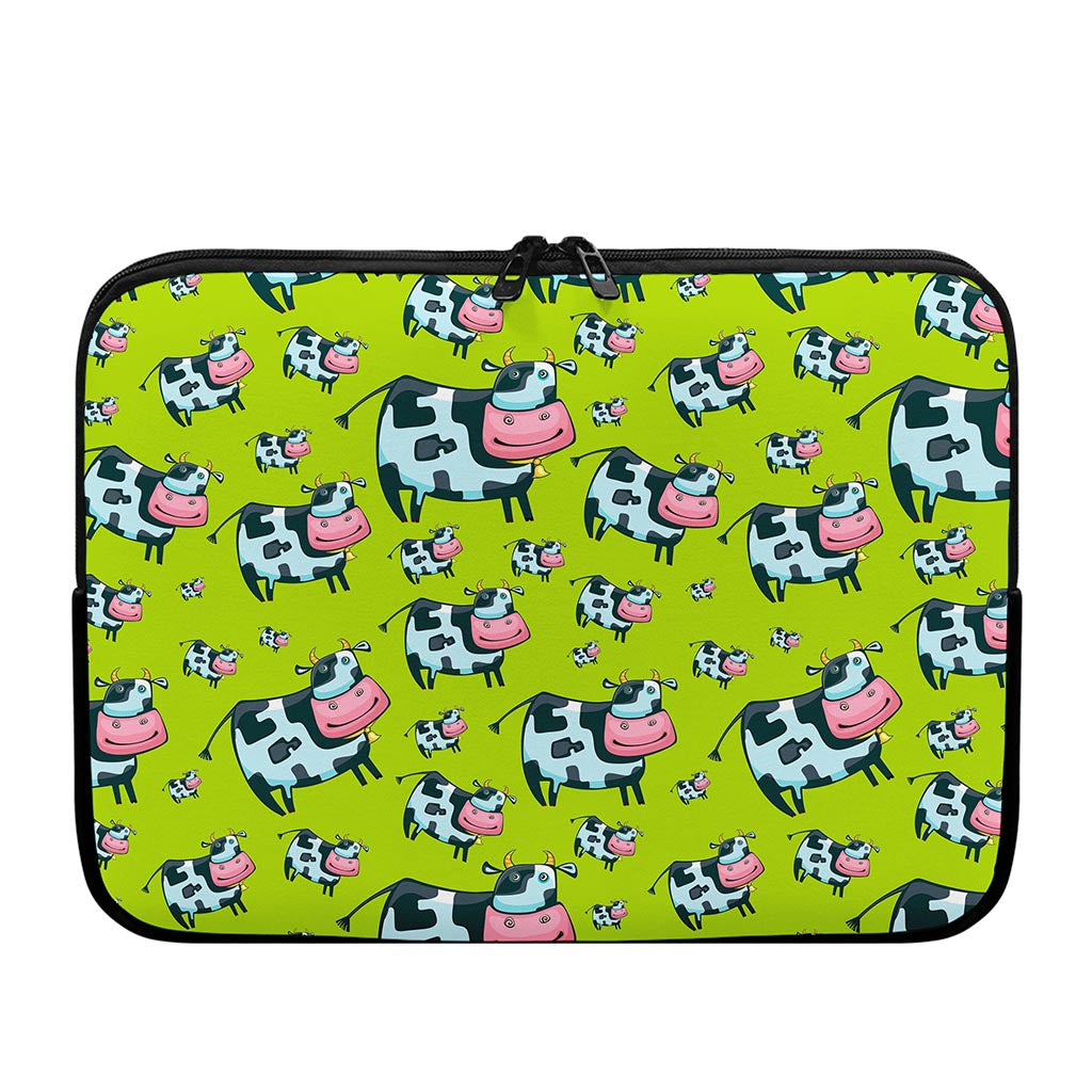Cartoon Smiley Cow Pattern Print Laptop Sleeve