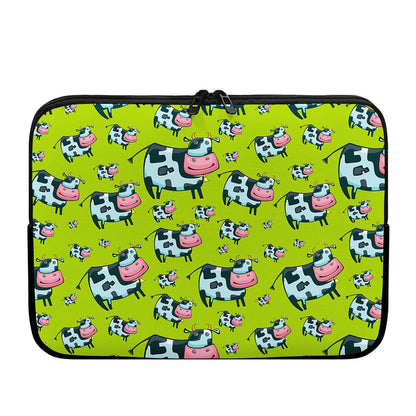 Cartoon Smiley Cow Pattern Print Laptop Sleeve