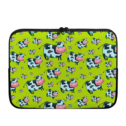 Cartoon Smiley Cow Pattern Print Laptop Sleeve