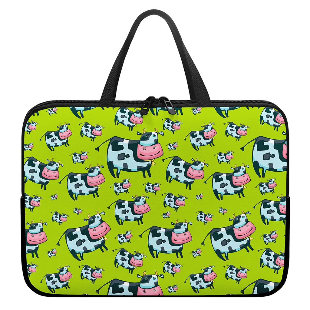 Cartoon Smiley Cow Pattern Print Laptop Sleeve With Handle