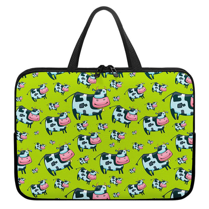 Cartoon Smiley Cow Pattern Print Laptop Sleeve With Handle
