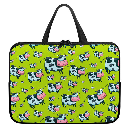 Cartoon Smiley Cow Pattern Print Laptop Sleeve With Handle
