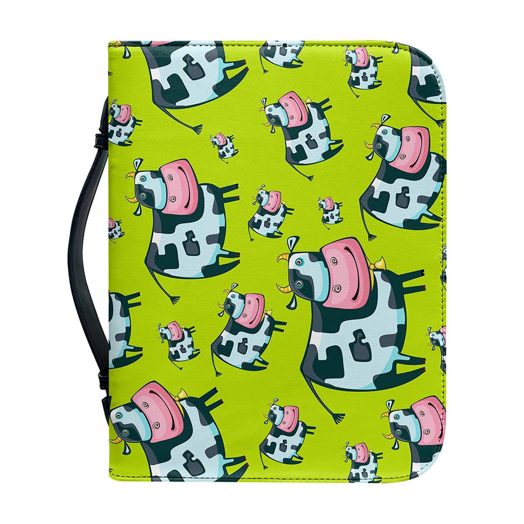 Cartoon Smiley Cow Pattern Print Leather Bible Cover