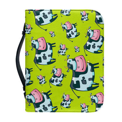 Cartoon Smiley Cow Pattern Print Leather Bible Cover
