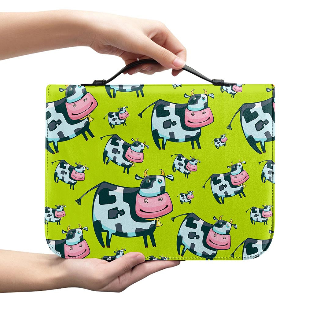 Cartoon Smiley Cow Pattern Print Leather Bible Cover