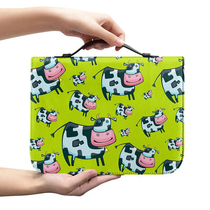 Cartoon Smiley Cow Pattern Print Leather Bible Cover