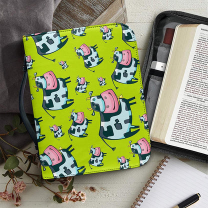 Cartoon Smiley Cow Pattern Print Leather Bible Cover