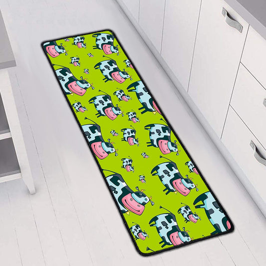 Cartoon Smiley Cow Pattern Print Long Kitchen Mat