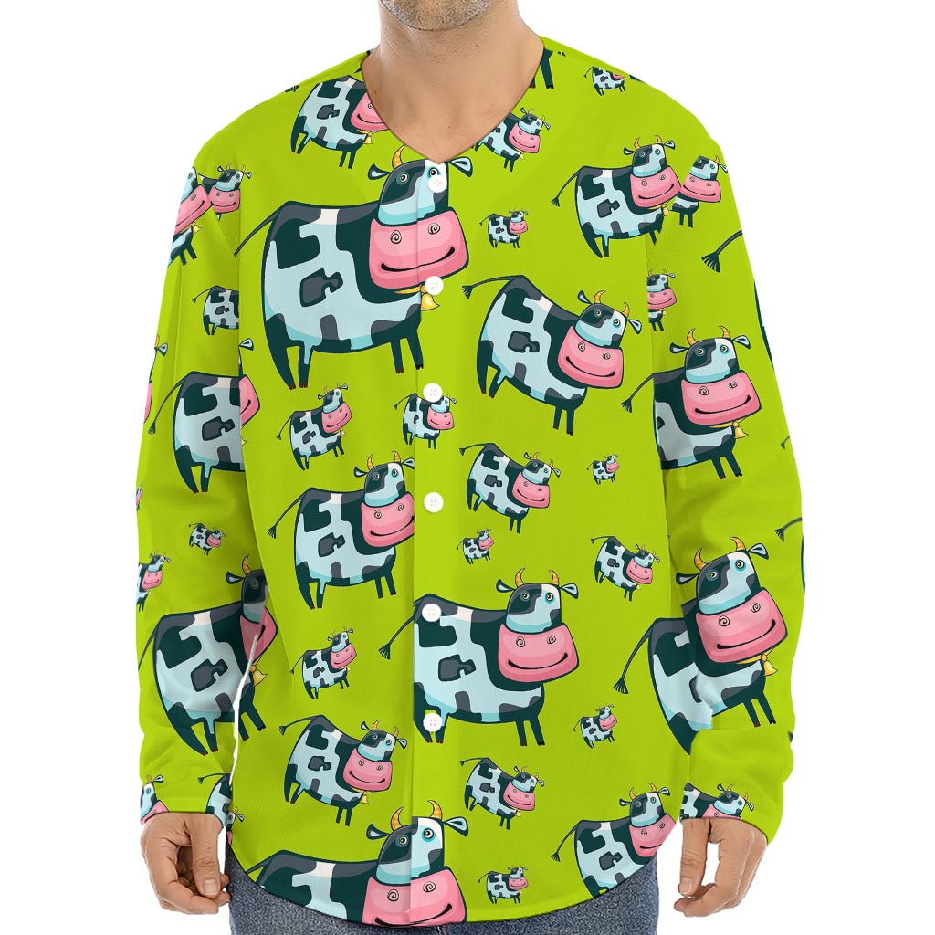 Cartoon Smiley Cow Pattern Print Long Sleeve Baseball Jersey