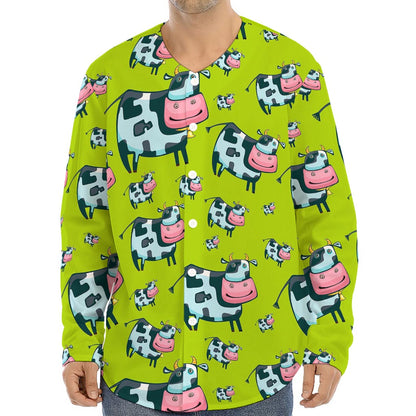 Cartoon Smiley Cow Pattern Print Long Sleeve Baseball Jersey