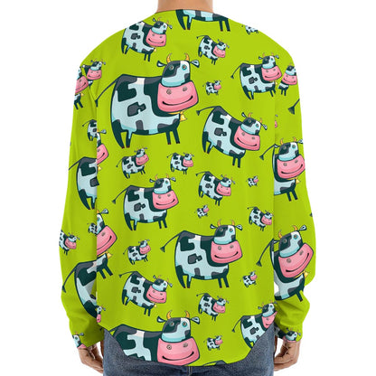 Cartoon Smiley Cow Pattern Print Long Sleeve Baseball Jersey