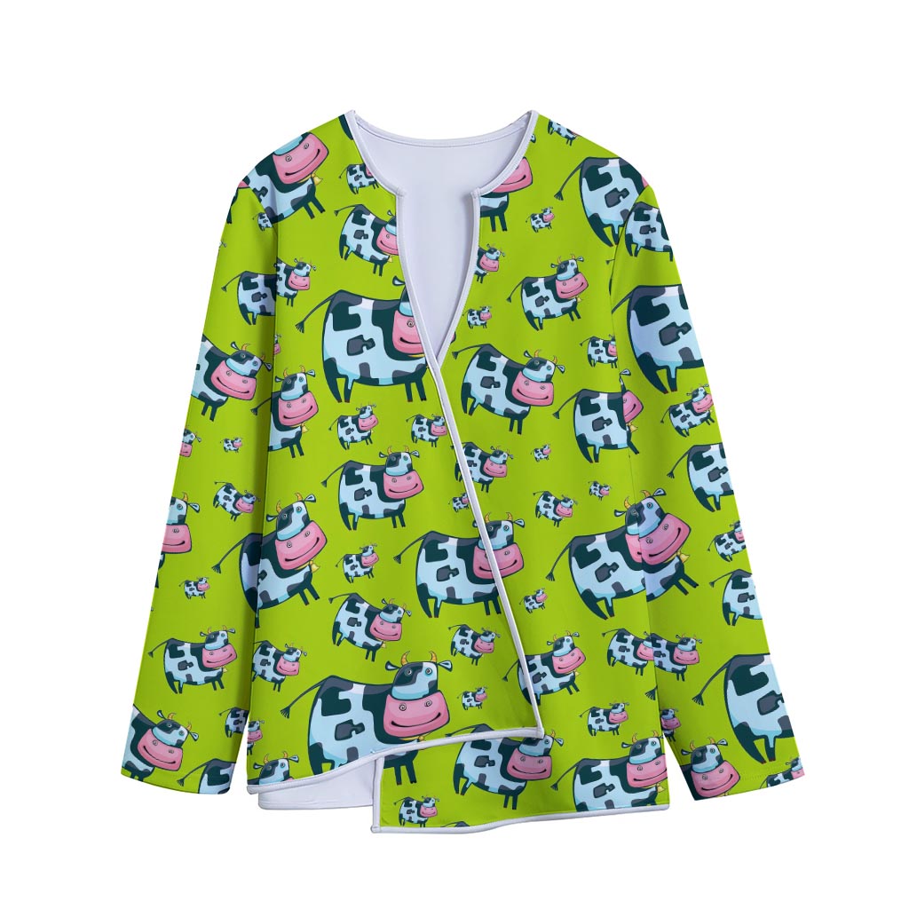 Cartoon Smiley Cow Pattern Print Long Sleeve Short Coat