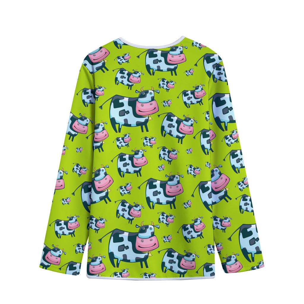 Cartoon Smiley Cow Pattern Print Long Sleeve Short Coat