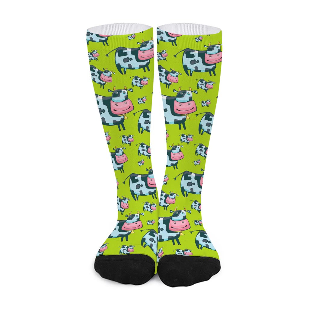 Cartoon Smiley Cow Pattern Print Long Socks