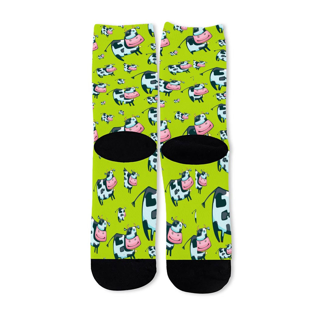 Cartoon Smiley Cow Pattern Print Long Socks