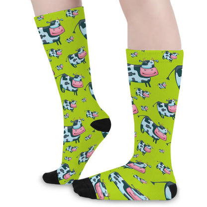 Cartoon Smiley Cow Pattern Print Long Socks