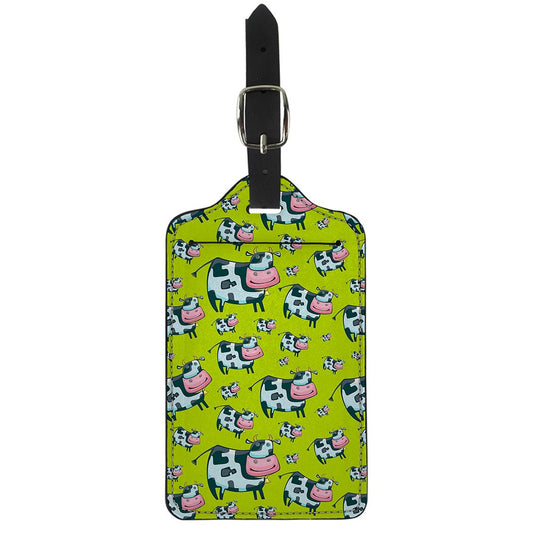 Cartoon Smiley Cow Pattern Print Luggage Tag
