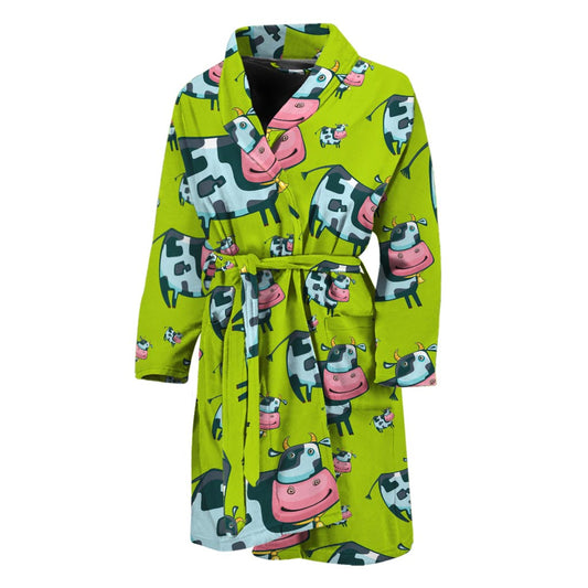 Cartoon Smiley Cow Pattern Print Men's Bathrobe