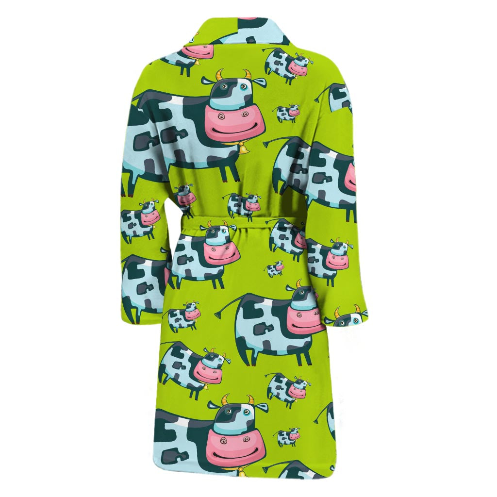 Cartoon Smiley Cow Pattern Print Men's Bathrobe
