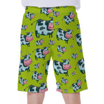 Cartoon Smiley Cow Pattern Print Men's Beach Shorts