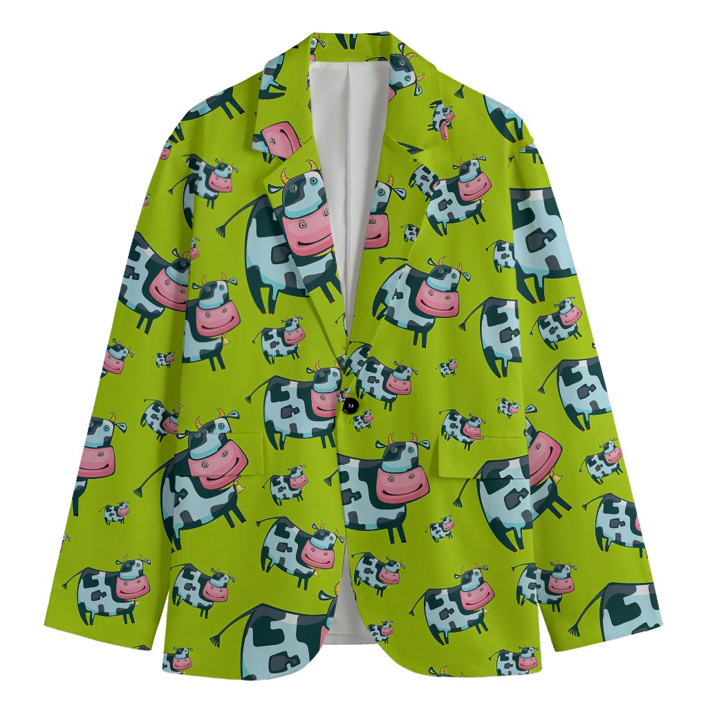 Cartoon Smiley Cow Pattern Print Men's Blazer