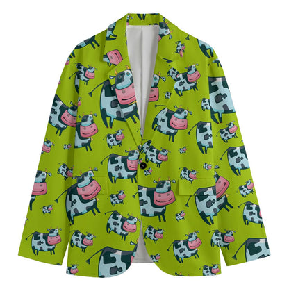 Cartoon Smiley Cow Pattern Print Men's Blazer
