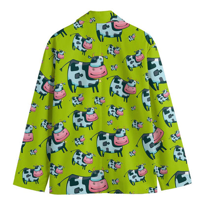 Cartoon Smiley Cow Pattern Print Men's Blazer