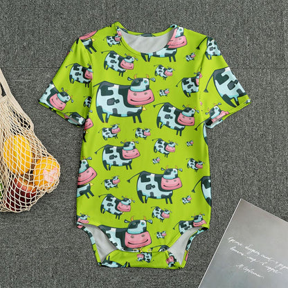 Cartoon Smiley Cow Pattern Print Men's Bodysuit