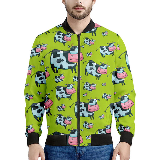 Cartoon Smiley Cow Pattern Print Men's Bomber Jacket