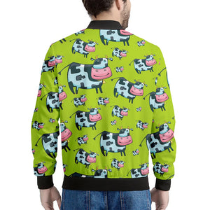 Cartoon Smiley Cow Pattern Print Men's Bomber Jacket